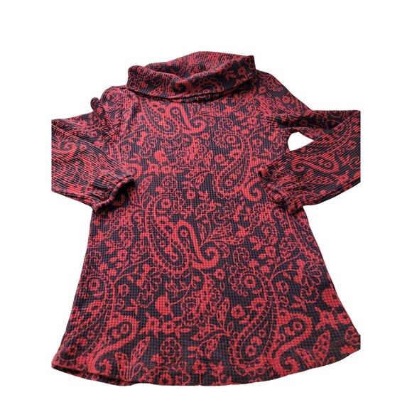 Soft Surroundings Knit Top XS Red Black Paisley Pattern Cowl Neck Long Sleeve - Picture 9 of 12